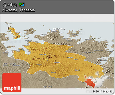 Physical Panoramic Map of Geita, semi-desaturated