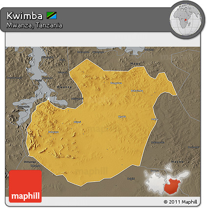 Physical 3D Map of Kwimba, darken, semi-desaturated