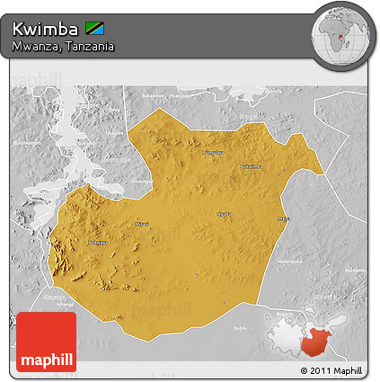 Physical 3D Map of Kwimba, lighten, desaturated