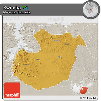 Physical 3D Map of Kwimba, lighten, semi-desaturated