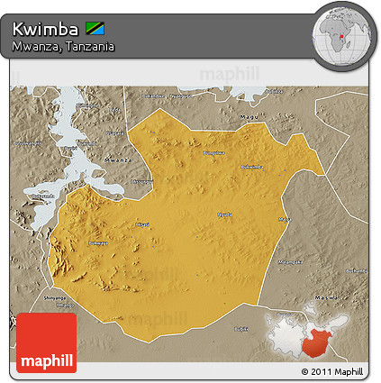 Physical 3D Map of Kwimba, semi-desaturated