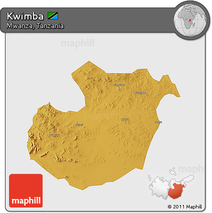 Physical 3D Map of Kwimba, single color outside
