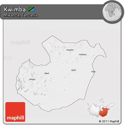Silver Style 3D Map of Kwimba, single color outside