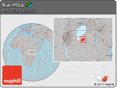 Gray Location Map of Kwimba, highlighted parent region, hill shading