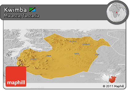 Physical Panoramic Map of Kwimba, lighten, desaturated