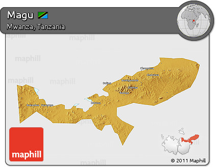 Physical 3D Map of Magu, single color outside