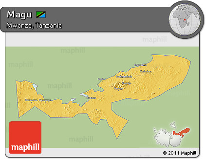 Savanna Style 3D Map of Magu, single color outside