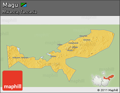 Savanna Style 3D Map of Magu, single color outside