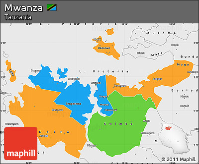 Political Simple Map of Mwanza, single color outside, borders and labels