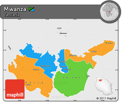 Political Simple Map of Mwanza, single color outside
