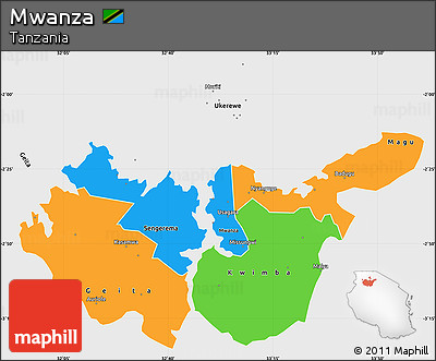 Political Simple Map of Mwanza, single color outside