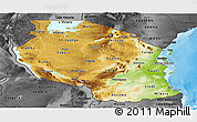 Physical Panoramic Map of Tanzania, darken, desaturated, land only