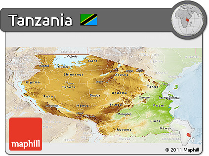 Physical Panoramic Map of Tanzania, lighten