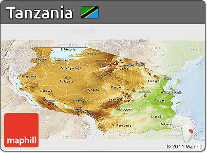 Physical Panoramic Map of Tanzania, lighten
