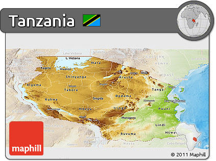 Physical Panoramic Map of Tanzania, lighten, land only