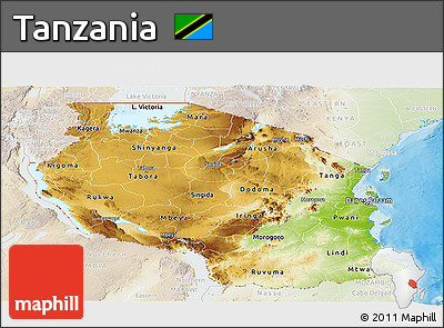 Physical Panoramic Map of Tanzania, lighten, land only