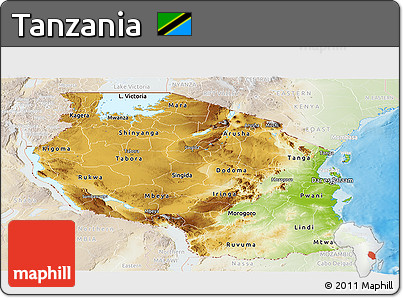 Physical Panoramic Map of Tanzania, lighten, land only