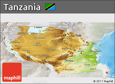Physical Panoramic Map of Tanzania, lighten, semi-desaturated, land only