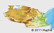 Physical Panoramic Map of Tanzania, single color outside, bathymetry sea, shaded relief sea