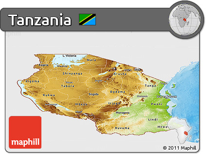 Physical Panoramic Map of Tanzania, single color outside