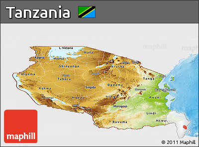 Physical Panoramic Map of Tanzania, single color outside