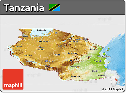 Physical Panoramic Map of Tanzania, single color outside