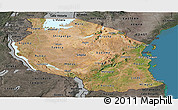Satellite Panoramic Map of Tanzania, darken, semi-desaturated, land only