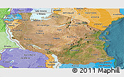 Satellite Panoramic Map of Tanzania, political shades outside, satellite sea