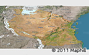Satellite Panoramic Map of Tanzania, semi-desaturated, land only