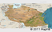 Satellite Panoramic Map of Tanzania, shaded relief outside, satellite sea