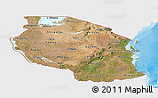 Satellite Panoramic Map of Tanzania, single color outside, shaded relief sea