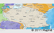 Shaded Relief Panoramic Map of Tanzania, political shades outside