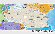 Shaded Relief Panoramic Map of Tanzania, political shades outside, shaded relief sea