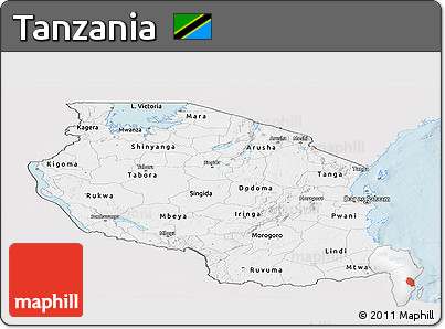 Silver Style Panoramic Map of Tanzania, single color outside