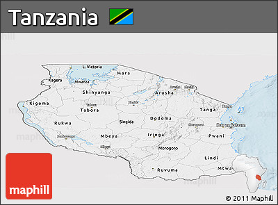 Silver Style Panoramic Map of Tanzania, single color outside