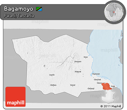 Gray 3D Map of Bagamoyo, single color outside