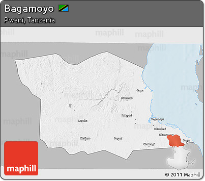 Gray 3D Map of Bagamoyo, single color outside