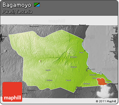 Physical 3D Map of Bagamoyo, darken, desaturated