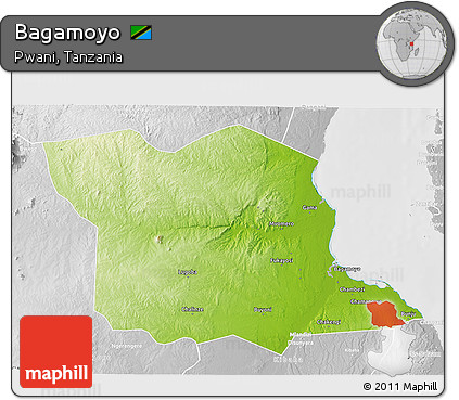 Physical 3D Map of Bagamoyo, lighten, desaturated