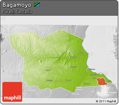 Physical 3D Map of Bagamoyo, lighten, desaturated