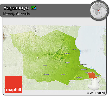 Physical 3D Map of Bagamoyo, lighten