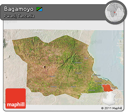 Satellite 3D Map of Bagamoyo, lighten