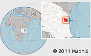 Gray Location Map of Bagamoyo, highlighted country, hill shading