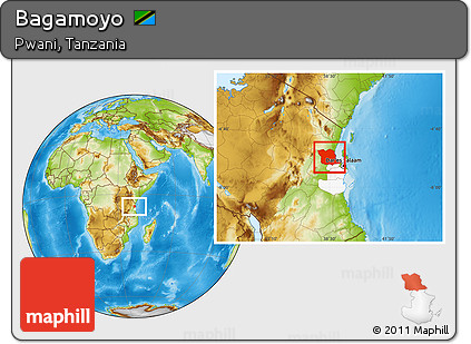Physical Location Map of Bagamoyo, highlighted parent region