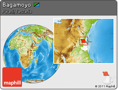 Physical Location Map of Bagamoyo, highlighted parent region