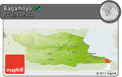 Physical Panoramic Map of Bagamoyo, lighten