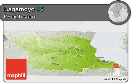Physical Panoramic Map of Bagamoyo, lighten, semi-desaturated