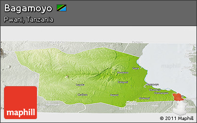 Physical Panoramic Map of Bagamoyo, lighten, semi-desaturated
