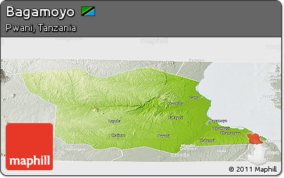 Physical Panoramic Map of Bagamoyo, lighten, semi-desaturated