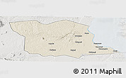 Shaded Relief Panoramic Map of Bagamoyo, lighten, semi-desaturated